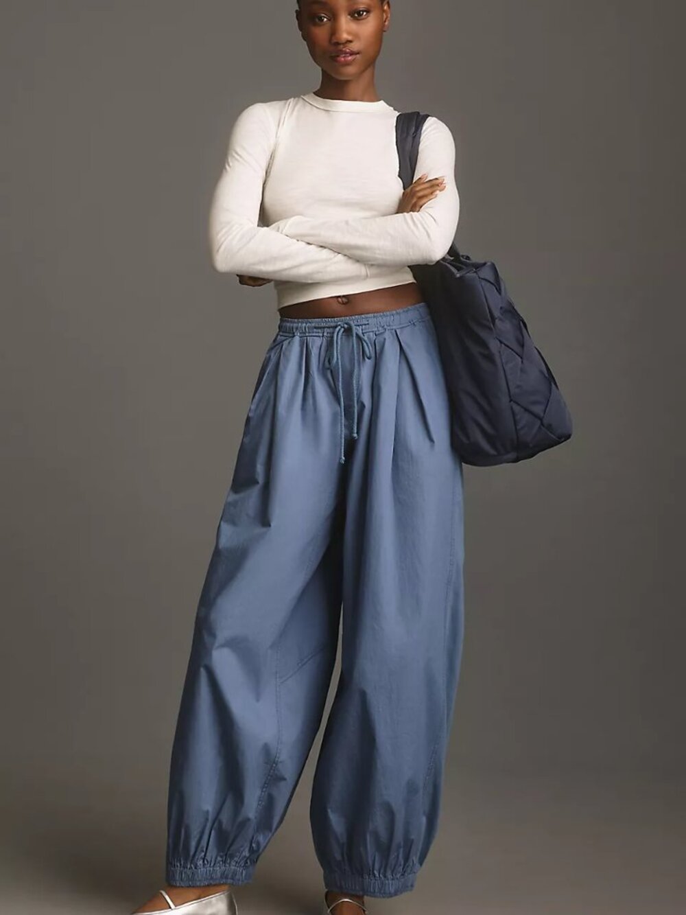 Anthropologie Wide-Leg Drawstring Pants in Charcoal Gray